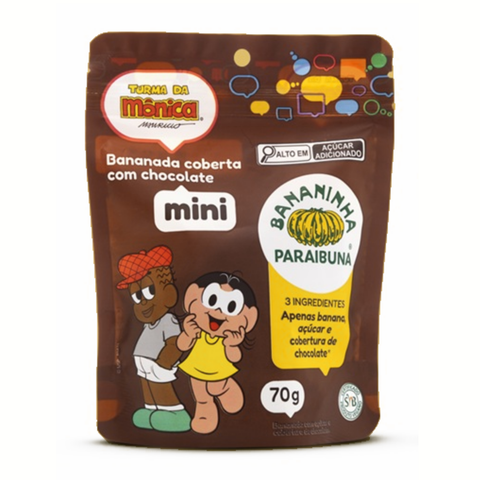 Mini Banana Candy from Paraibuna, Monica's Gang, with Chocolate Coating, 70g