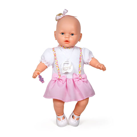 Baby Doll in Pink and White Dress, 44 cm - Estrela