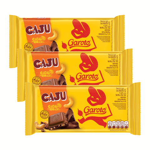 Chocolate Garoto Ao Leite Com Castanha De Caju 3x80g
