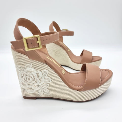 Vizzano 6283-2114 Embroidered Wedge Sandal in Nude