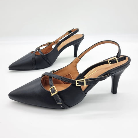 Vizzano 1185-1124 Pointy Toe Slingback Pump in Black Napa