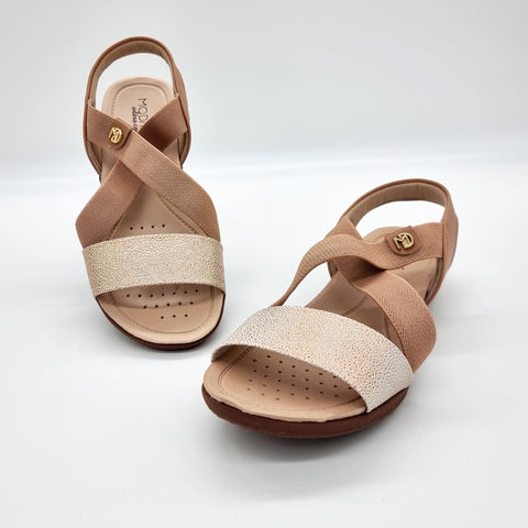 Modare 7125-249 Elastic Straps Flat Sandal in Rose Gold/Camel