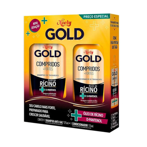Kit Shampoo 275 ml + Condicionador 175 ml Niely Gold Compridos + Fortes