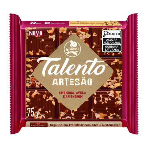 Chocolate Garoto Talento Artesão Amêndoa, Avelã e Amendoim 3x75g