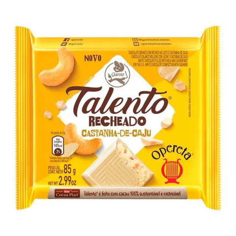 Garoto Talento White Chocolate with Cashew Nuts, 3 x 85g