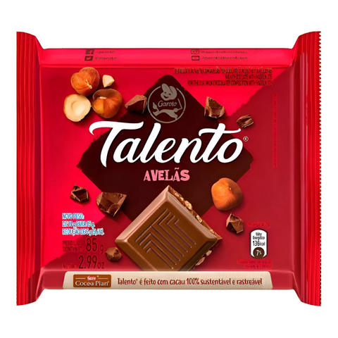 Chocolate Garoto Talento ao Leite com Avelãs Garoto Talento Pacote 3x85g