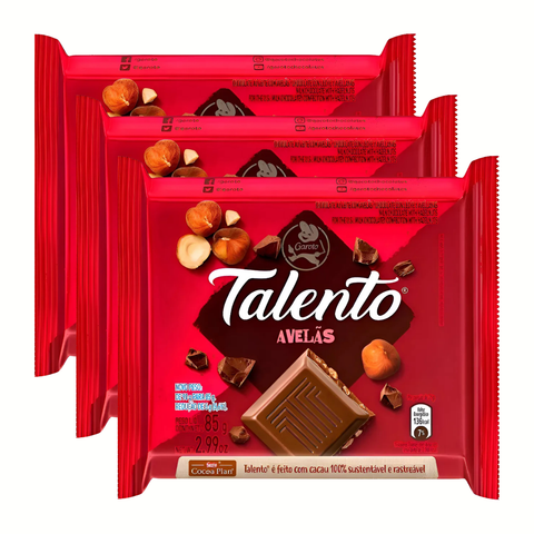 Chocolate Garoto Talento ao Leite com Avelãs Garoto Talento Pacote 3x85g