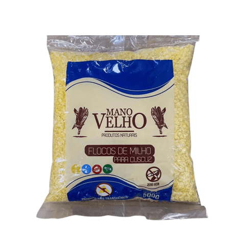 FLOCOS DE MILHO PARA CUSCUZ NATURAL NÃO TRANSGÊNICO | 500G | MANO VELHO