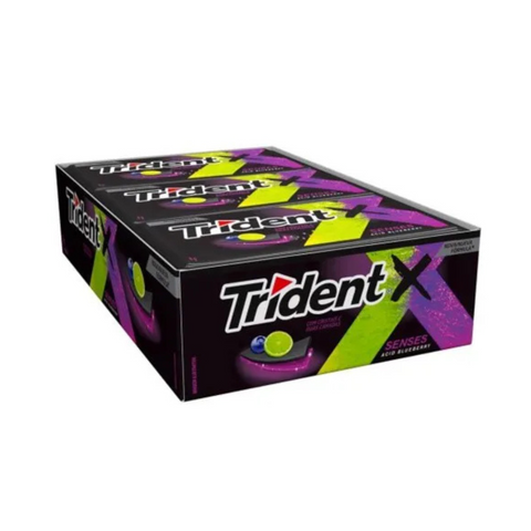 Trident Xsenses blueberry flavored sugar-free chewing gum, 168g box.