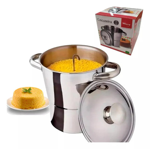 Stainless Steel Induction Cooktop Couscous Pot, 2.5 Liters, Fratelli Brand, Silver Color