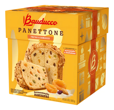 Panettone com Frutas e Damasco Cobertura Açucarada e Amêndoas Bauducco Speciale Caixa 500g