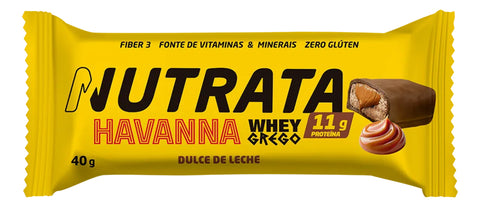 Whey Grego Bar Havanna Caixa 12 Unidades Nutrata Sabor Doce de Leite Havanna