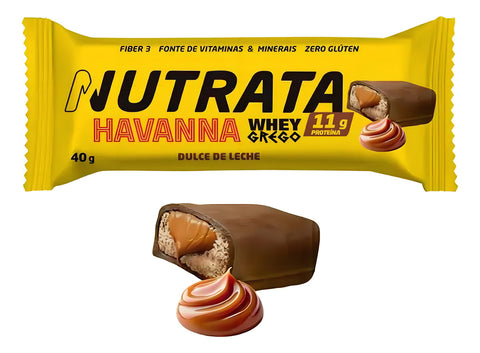 Whey Grego Bar Havanna Caixa 12 Unidades Nutrata Sabor Doce de Leite Havanna