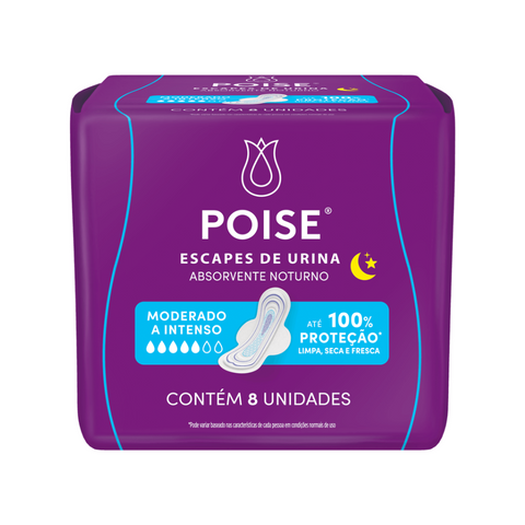 Absorvente com Abas para Escapes de Urina Poise Noturno Pacote 8 Unidades
