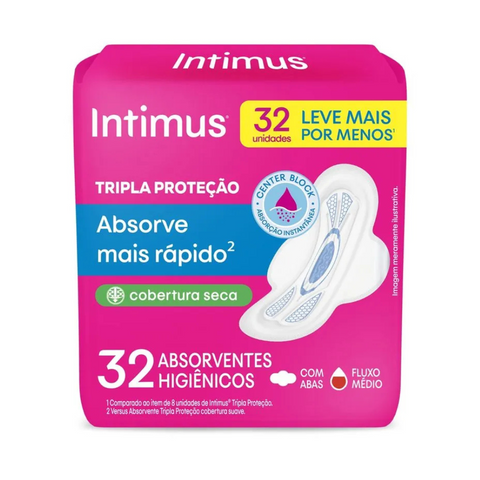 Absorvente com Abas Seca Intimus Tripla Proteção Pacote 32 Unidades