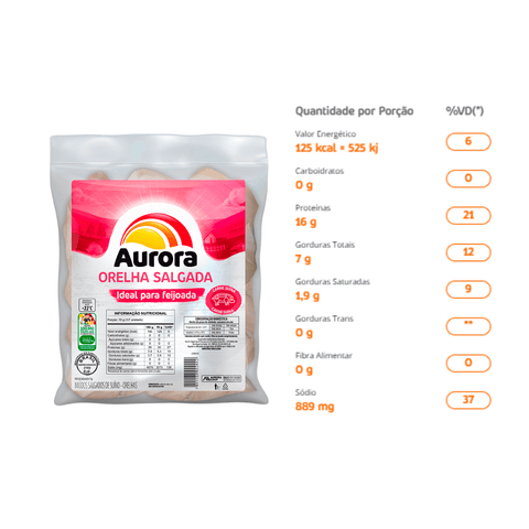 Orelha Suína Salgada - Porcionada Aurora