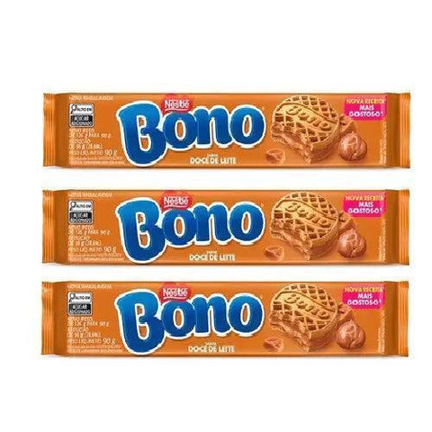 Biscoito Recheado Doce de Leite BONO® 3 x 90 g - MEUBRASILONLINE