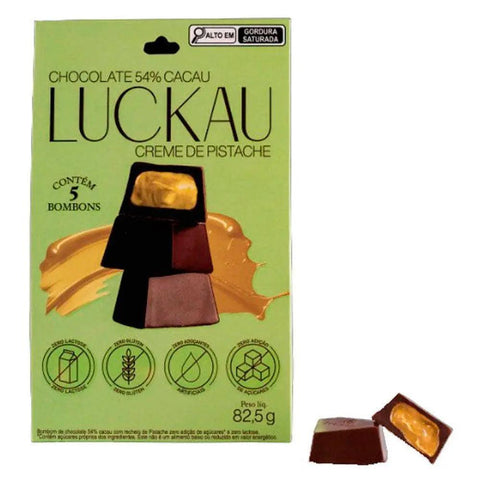 Bombom 54% Cacau Creme de Pistache Luckau Pouch 82,5g - MEUBRASILONLINE