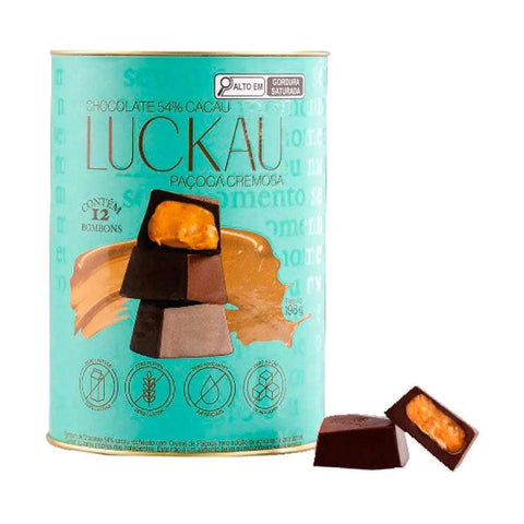 Bombom 54% Cacau Paçoca Cremosa Luckau Lata 198g - MEUBRASILONLINE