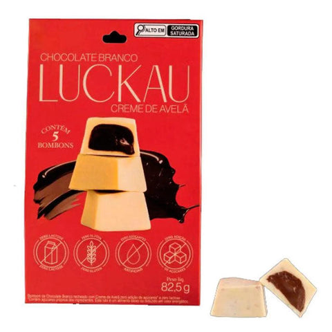 Bombom Branco Creme de Avelã Luckau Pouch 82,5g - MEUBRASILONLINE