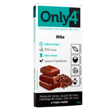 Chocolate 70% Cacau Nibs de Cacau Only4 80g - MEUBRASILONLINE