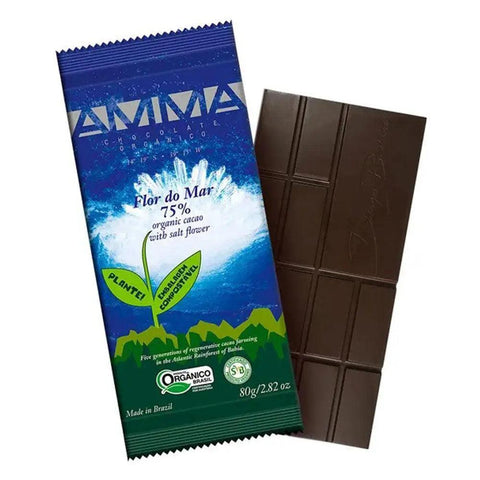 Chocolate Orgânico 75% Cacau Flor do Mar AMMA 80g - MEUBRASILONLINE