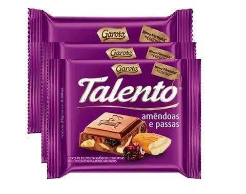 Chocolate Talento Tablete Amêndoas e Passas 3 x 90g - MEUBRASILONLINE