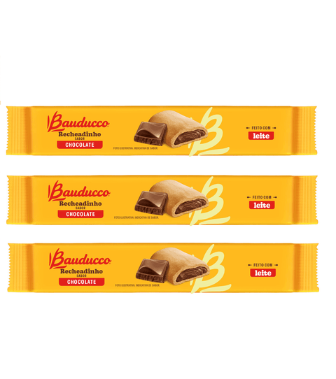 Biscoito Bauducco Recheadinho Chocolate 3x104g - MEUBRASILONLINE