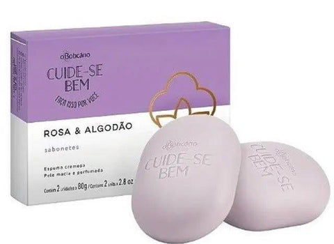 Sabonete em Barra Duo Cuide-se Bem Rosa e Algodão - O Boticário 2X 80 160G - MEUBRASILONLINE
