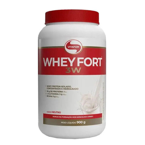 Whey Protein Whey Fort 3W Neutro Vitafor 900g - MEUBRASILONLINE